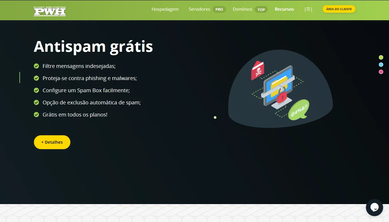 Hospedagem e Servidor com Anti Spam grÃ¡tis - PWH