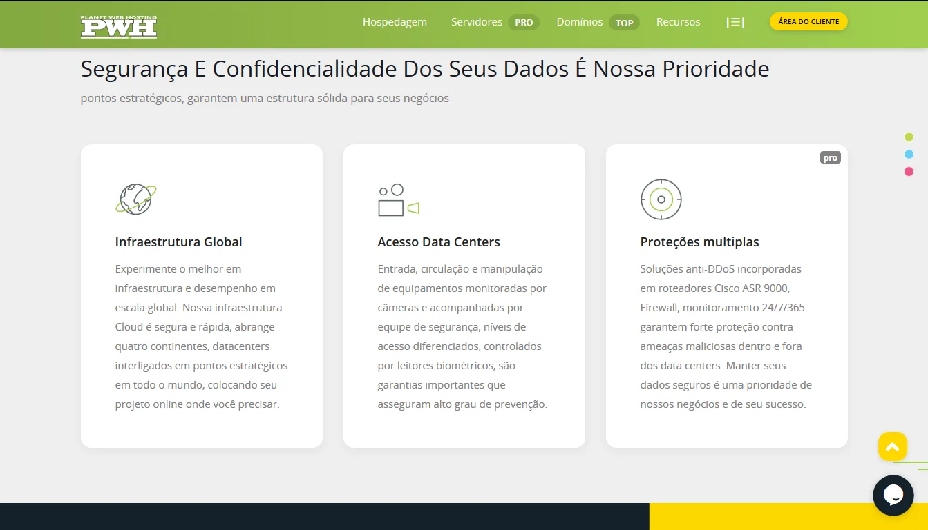 Hospedagem em Data Center com certificaÃ§Ã£o ISAE 3402, Tier III e Tier IV - PWH