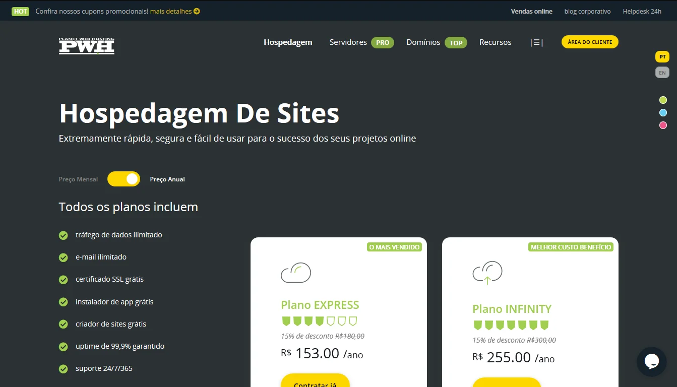 Hospedagem de Site com recursos Ilimitados e SSL GrÃ¡tis - PWH