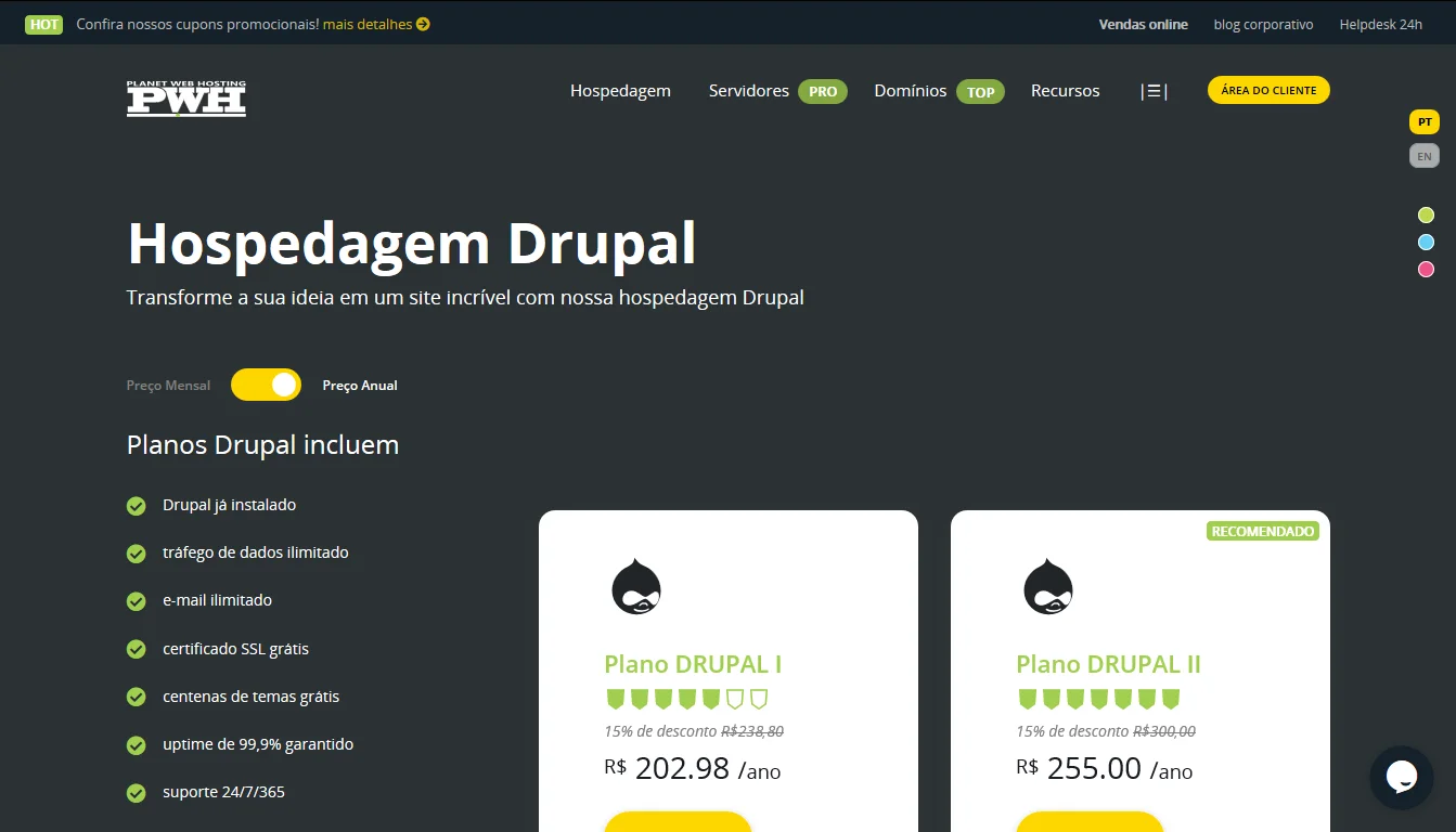 Hospedagem de Sites com Drupal jÃ¡ instalado - PWH