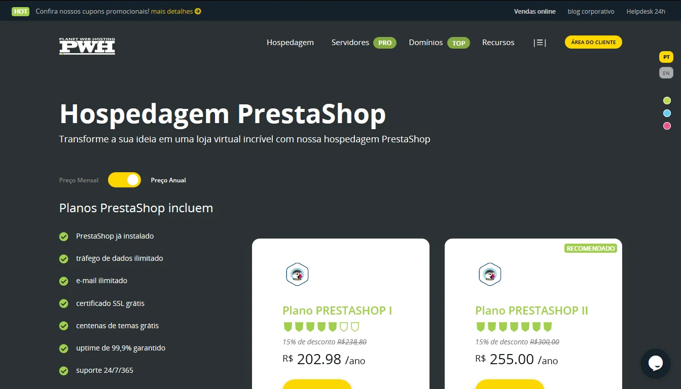 Hospedagem PrestaShop com loja jÃ¡ instalada gratuitamente - PWH
