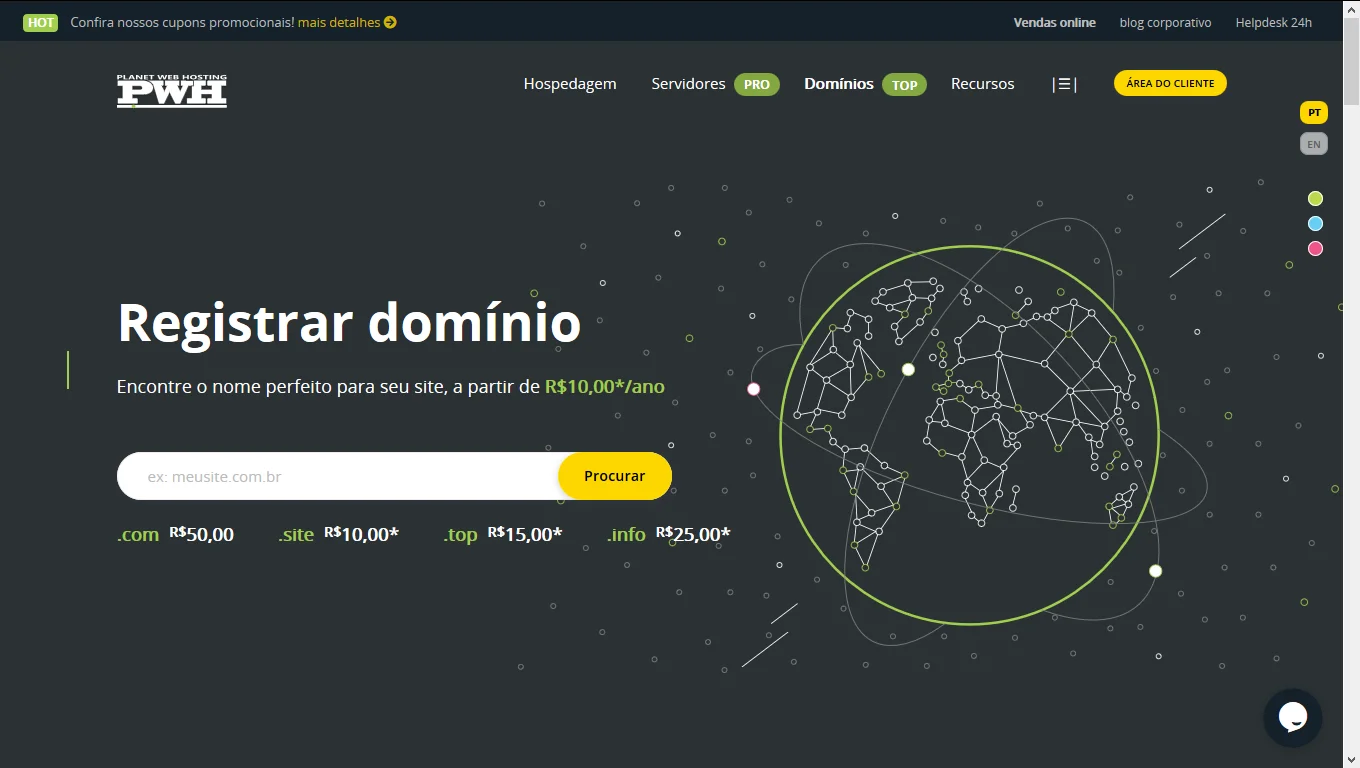 Registro de DomÃ­nio por R$ 10,00/ano, garanta sua presenÃ§a na internet - PWH