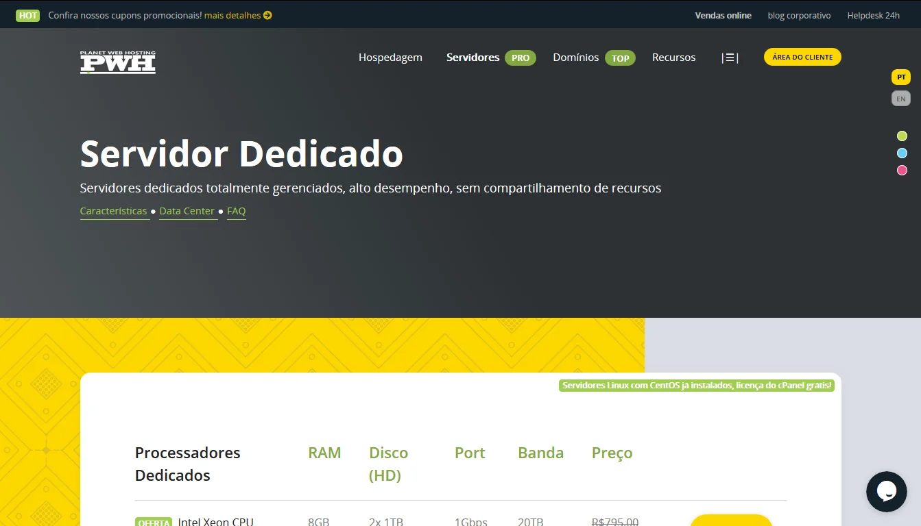 Servidor Dedicado Linux com cPanel com melhor custo benefÃ­cio do Brasil - PWH